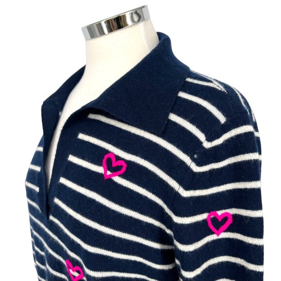 Charter Club Cashmere Striped Heart Sweater Navy Blue White Size Large - Picture 5 of 13